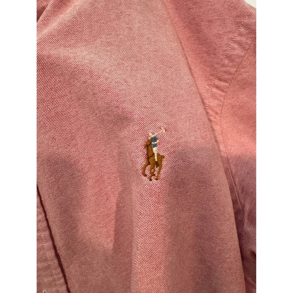 Polo Ralph Lauren Mens Heathered Red Oxford Button Down Shirt Flesh Pony Medium